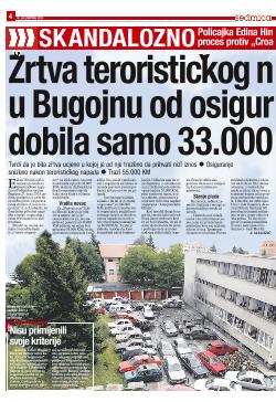 Žrtva terorističkog napada u Bugojnu od osiguranja dobila samo 33.000 KM 