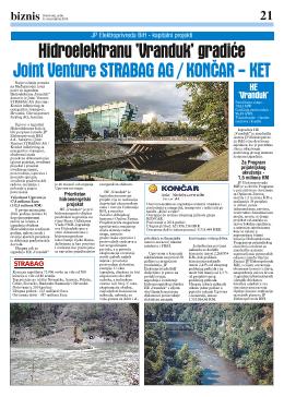 Hidroelektranu 'Vranduk' gradiće Joint Venture STRABAG AG / KONČAR KET 