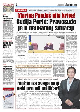 Marina Pendeš nije kriva! Sudija Perić: Pravosuđe je u delikatnoj situaciji 