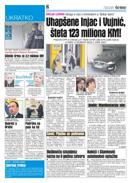 Uhapšene Injac i Vujnić, šteta 123 miliona KM!