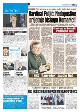Kardinal Puljić: Nedopustive prijetnje biskupu Komarici!