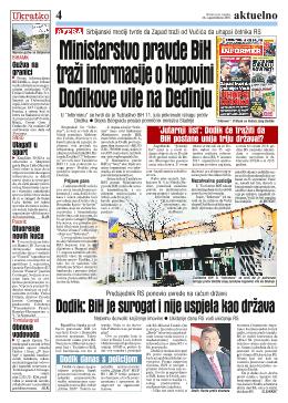  Ministarstvo pravde BiH traži informacije o kupovini Dodikove vile na Dedinju