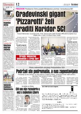 Građevinski gigant 'Pizzarotti' želi graditi Koridor 5C!