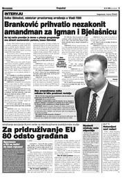 Branković prihvatio nezakonit amandman za Igman i Bjelašnicu