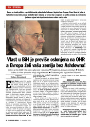 Vlast u BiH je previše oslonjena na OHR a Evropa želi vašu zemlju bez Ashdowna